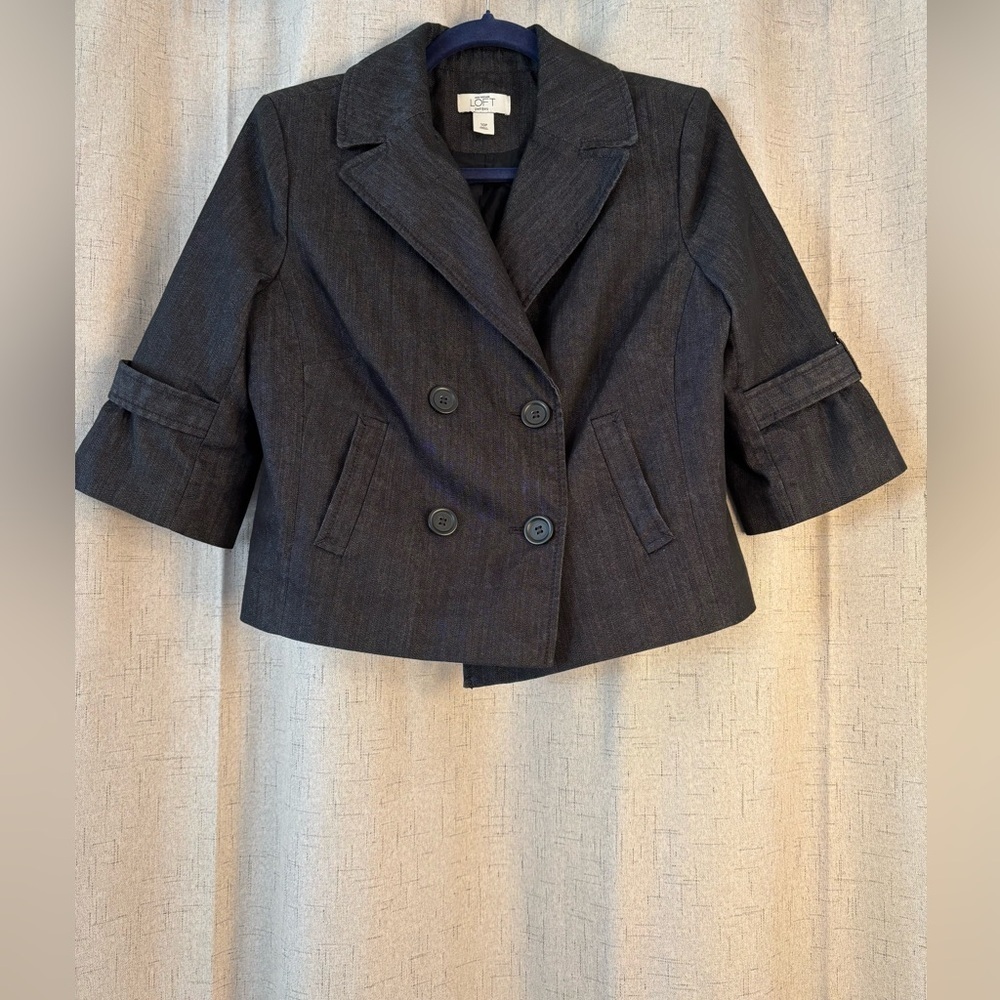 LOFT Dark Gray/Black Cropped Jacket Blazer Double Breasted Pockets Size‎ 10P